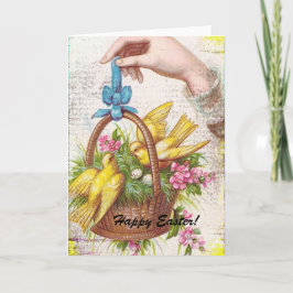 Cartão De Festividades Aves amarelas em uma cesta, Páscoa