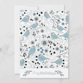 Cartão De Festividades Aves de frango Cinza azul-esbranquiçada Flores de