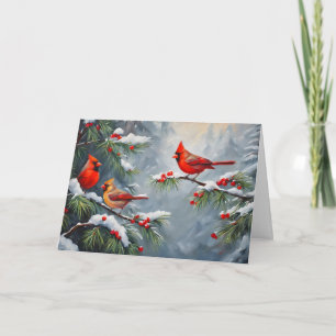 Cartão De Festividades Aves do Cardeal Vermelho com Cereais Florestais Se