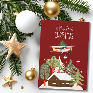 Cartão De Festividades Avião Cessna transporta foto engraçada da árvore d