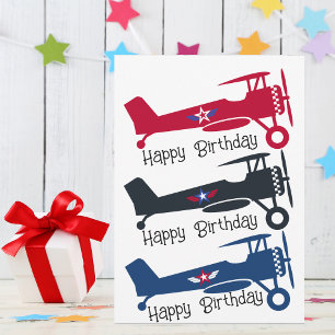 Cartão De Festividades Avião Colorido Fofo, Aniversário de Menino, Minima