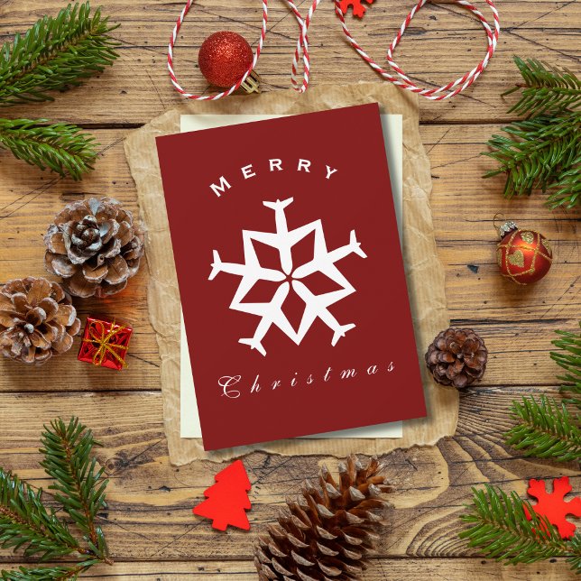 Cartão De Festividades Avião de Natal Floco de Neve Foto Engraçado Aviaçã (Criador carregado)