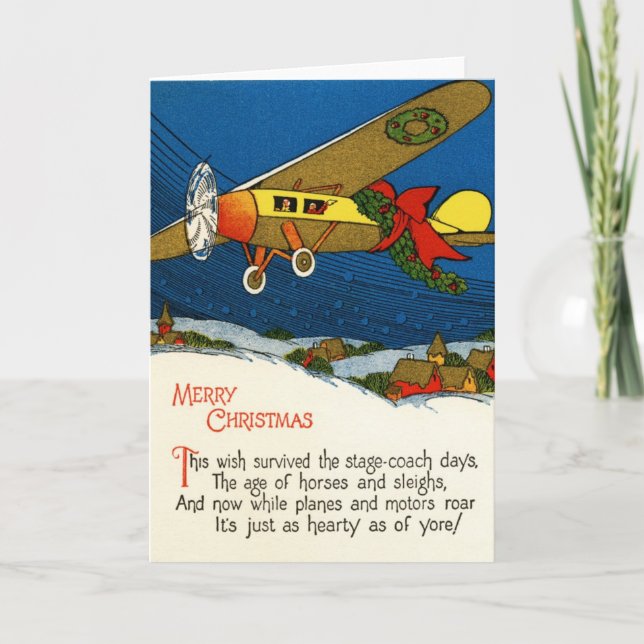 Cartão De Festividades Avião natal vintage (Frente)