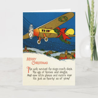 Cartão De Festividades Avião natal vintage