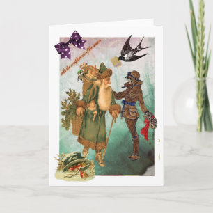 Cartão De Festividades aviatrix collaged steampunk xmas card