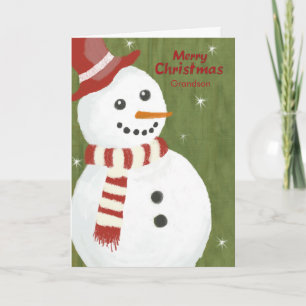 Cartão De Festividades Avô Cute Snowman em Red Hat e Scarf