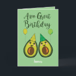 Cartão De Festividades Avo Excelente Birthday Funny Avocado Comida Pun<br><div class="desc">Avo Excelente Aniversário! Um cartão de aniversário de trocadilhos de comida engraçado com dois personagens bonitinhos de abacate. Cartão de saudação perfeito para veganos, vegetarianos e alimentos</div>