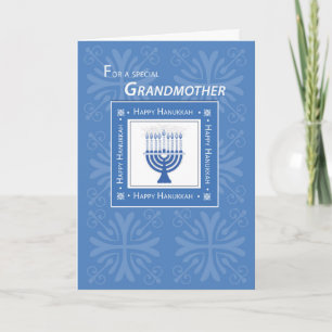 Cartão De Festividades Avó Hanukkah Deseja Menorah Azul