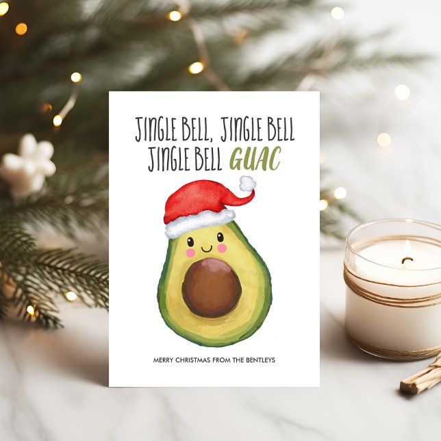 Cartão De Festividades Avocado Papais noeis Jingle Bell Guac Natal (Criador carregado)