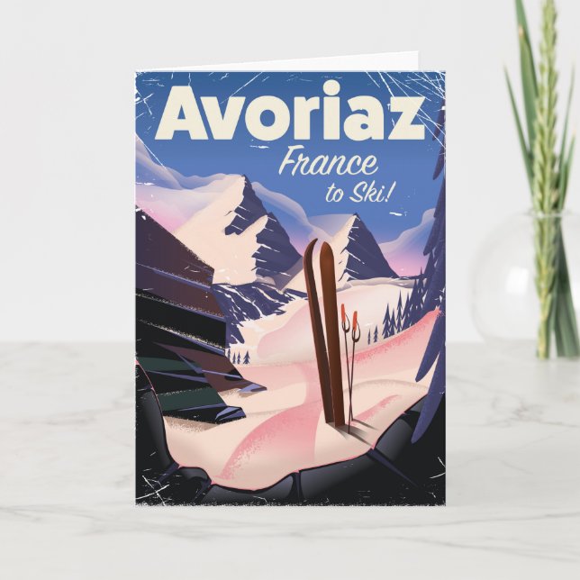 Cartão De Festividades Avoriaz, poster de viagens de Esqui Francês (Frente)