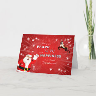 Cartão De Festividades Avós, Papai Noel e uma Rena