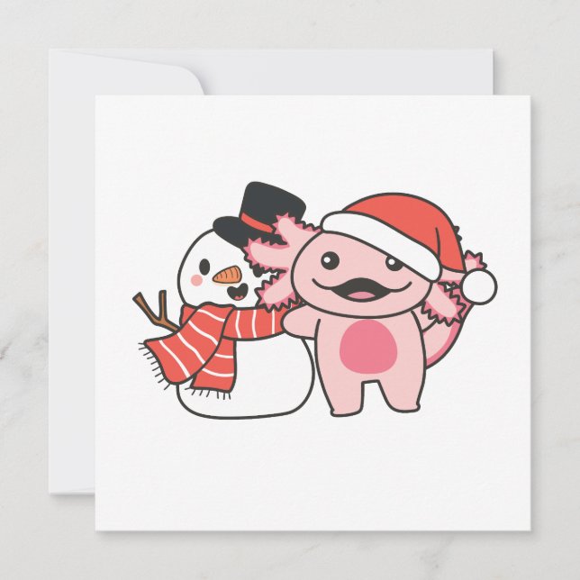 Cartão De Festividades Axolotl Com Neve No Inverno No Natal (Frente)