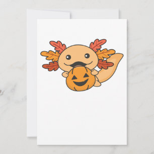 Cartão De Festividades Axolotl de Outono Com Folhas de Outono Abóbora de