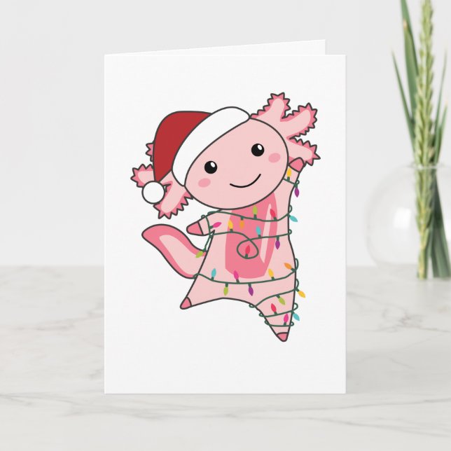 Cartão De Festividades Axolotl Felry Natal Animais de inverno Axolotls Ad (Frente)