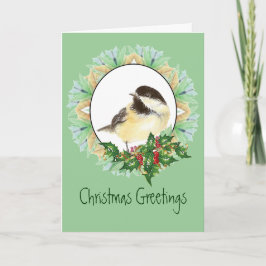 Cartão De Festividades Azevinho alegre do pássaro do Chickadee da