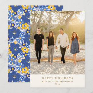 Cartão De Festividades Azul Amarelo Floral Hanukkah Feriado Foto Elegante
