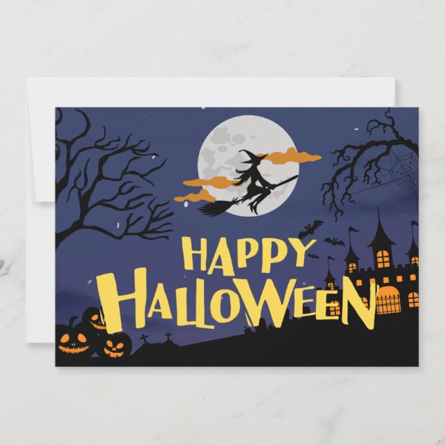 Cartão De Festividades Azul Amarelo Moderno Feliz Halloween  (Frente)