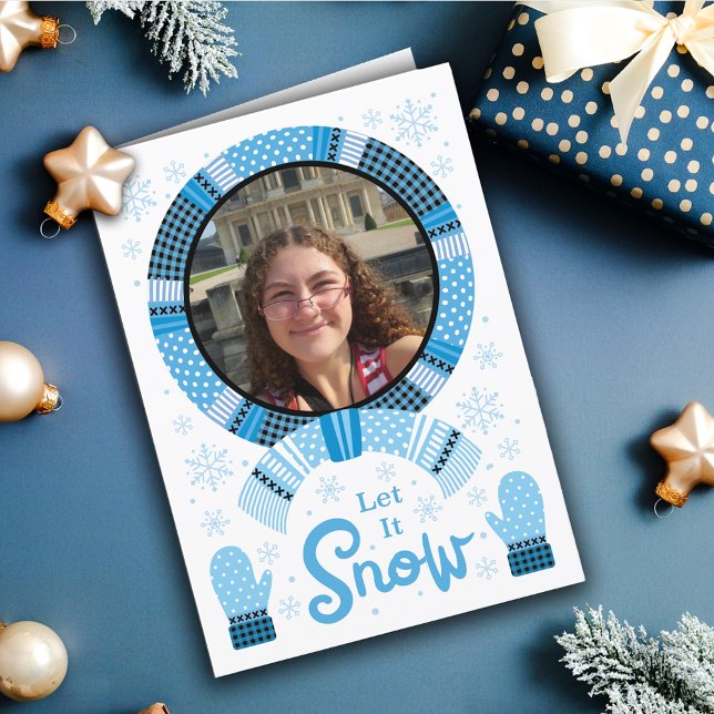 Cartão De Festividades Azul Branco Deixar Que Neve Foto (Criador carregado)