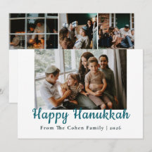 Azul Caligrafia Feliz Hanukkah família 4 foto