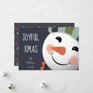 Cartão De Festividades Azul da ilustração Feliz de Snowman do Natal Feliz