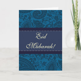 Cartão De Festividades Azul damasco indiano Eid Mubarak