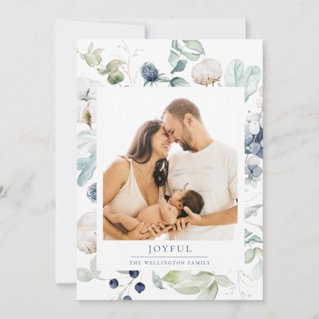 Cartão De Festividades Azul de Foto Botânica do inverno no Ártico Joyful (Frente)