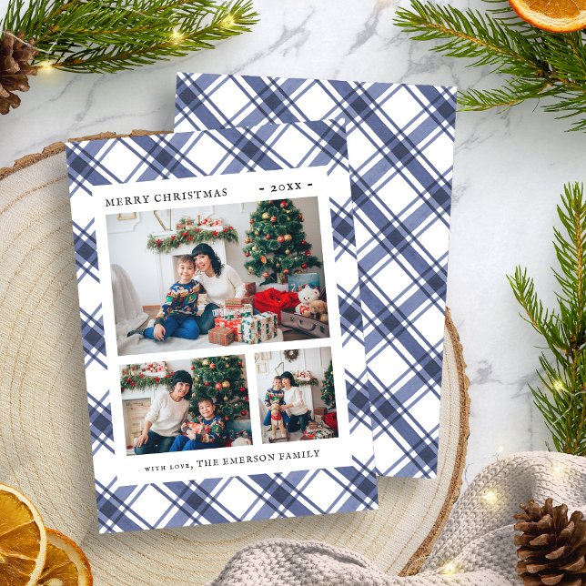 Cartão De Festividades Azul de foto de Natal (Christmas Photo Blue Holiday Card
)