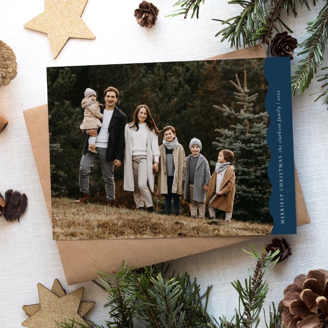 Cartão De Festividades Azul de Orçamento Onda Moderna Duas Fotografias Na (Criador carregado)