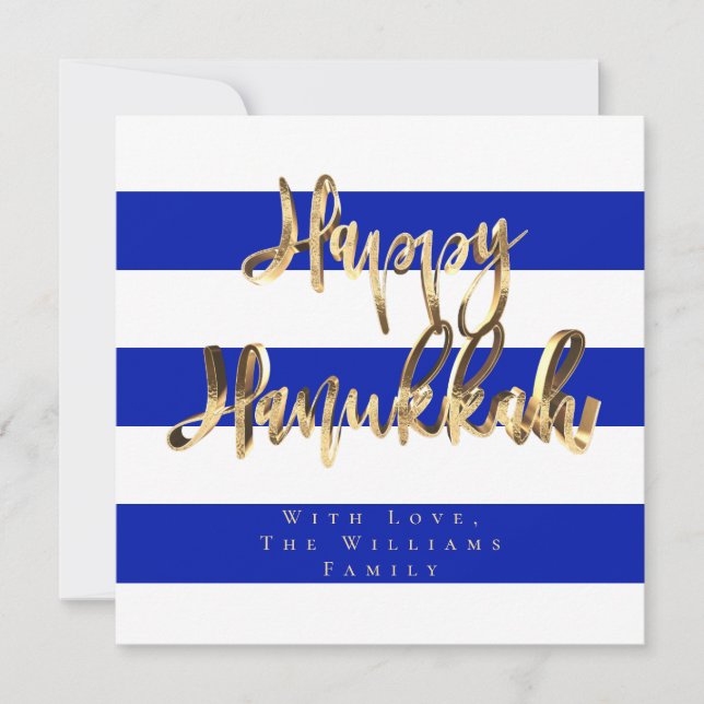 Cartão De Festividades Azul e Branco Escrita Elegante Feliz Hanukkah (Frente)