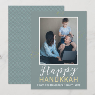 Cartão De Festividades Azul Elegante Simples Feliz Hanukkah Uma Foto
