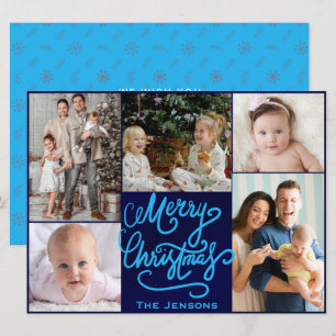 Cartão De Festividades Azul Feliz Natal Cinco Fotos de família Fofas