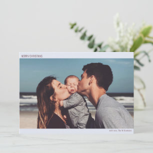 Cartão De Festividades Azul Gelado Minimalista Foto de Família Feliz Nata