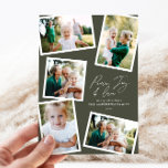 Cartão De Festividades Azul-guião elegante multifotografia<br><div class="desc">O moderno mínimo na moda multifoto da família home decor elegante script texto de paz,  alegria e amor Cartão de Natal de Férias,  aniversário ideal. A cor verde-oliva moderna pode ser alterada.</div>