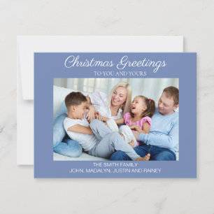Cartão De Festividades Azul Minimalista Moderno Foto Feliz Natal Feliz