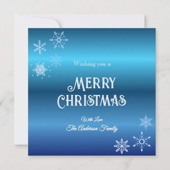 Cartão De Festividades Azul Neve Moderno Feliz Natal (Frente)