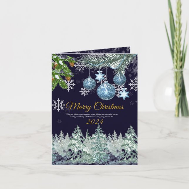 Cartão De Festividades Azul rústico tradicional marinho Feliz Natal (Frente)