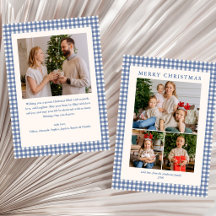 Azul Xadrez Gingham 4 Foto Feliz Natal