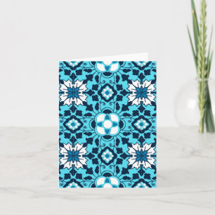 Cartão De Festividades Azulejo Floral marroquino, Indigo, Sky Blue e Whit