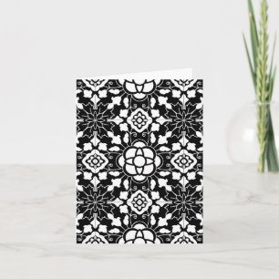Cartão De Festividades Azulejo floral marroquino, preto e branco