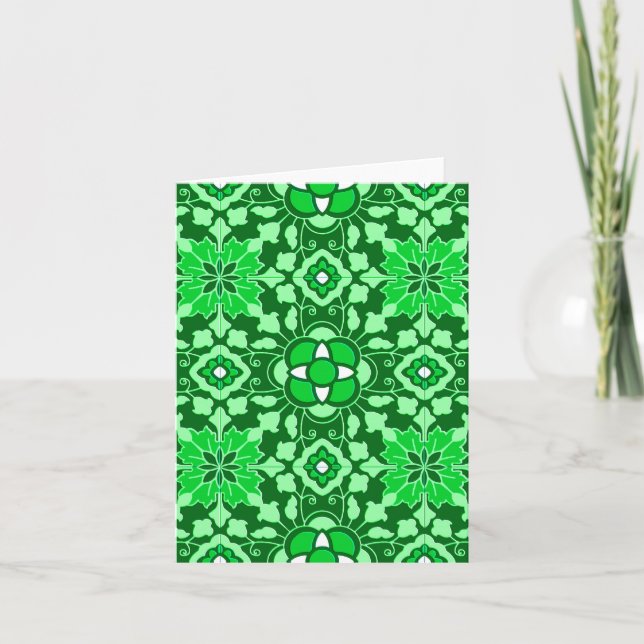 Cartão De Festividades Azulejo Floral marroquino, Verde claro e escuro de (Frente)