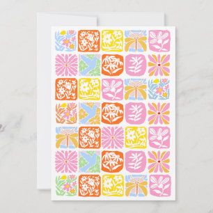 Cartão De Festividades Azulejo Inverso Colorido Folk Botânica Whimsical
