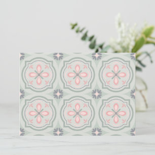 Cartão De Festividades Azulejos Florais Verde Pastel
