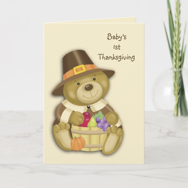 Cartão De Festividades Baby Bear First Thanksgiving Greeting Card (Frente)