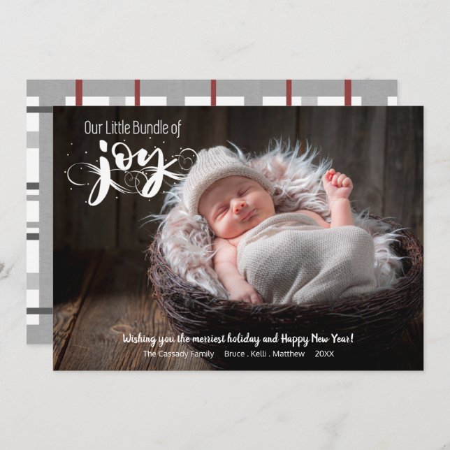 Cartão De Festividades Baby Bundle of Joy Script Photo (Frente/Verso)