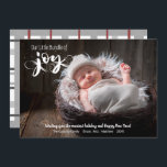Cartão De Festividades Baby Bundle of Joy Script Photo<br><div class="desc">Seu pequeno pacote de alegria vai encantar seus cartões de natal com este adorável design chamado NOSSO PEQUENO BUNDLE DE JOY como uma camada branca em sua foto. Esta design também pode servir como um anúncio de bebê. O verso tem uma simples xadrez de Natal em tons de cinza e...</div>