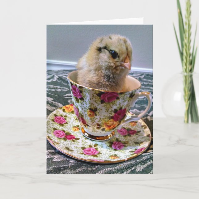 Cartão De Festividades Baby Chick in a Tea Cup Greeting Card (Frente)