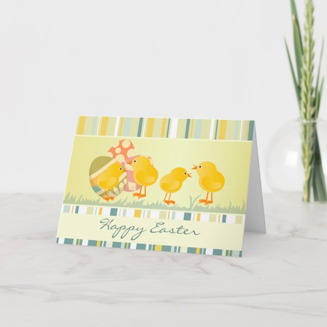 Cartão De Festividades Baby Chicks and Eggs Easter Card (Frente)