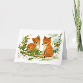 Cartão De Festividades Baby Christmas Foxes And Bird With Holly