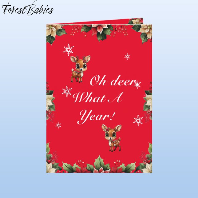 Cartão De Festividades Baby Deer, Fawn, Doce, Reindeer Floral 🦌 🎄 Verme (ForestBabies Floral Baby Deer, Fawn, Doe, Reindeer Antler Lover, Poinsettia, Red Holiday Card 🦌🎄)