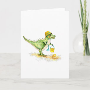Cartão De Festividades Baby Dinosaur T-Rex na praia